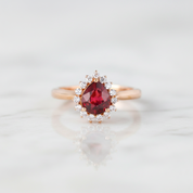 14k Rose Gold Pear Cut Garnet Diamond Option Halo Engagement Ring-Black Diamonds New York