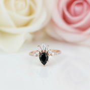14K Rose Gold Pear Cut Onyx Cocktail Ring-Black Diamonds New York