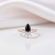 14K Rose Gold Pear Cut Onyx Cocktail Ring-Black Diamonds New York