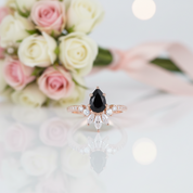 14K Rose Gold Pear Cut Onyx Cocktail Ring-Black Diamonds New York