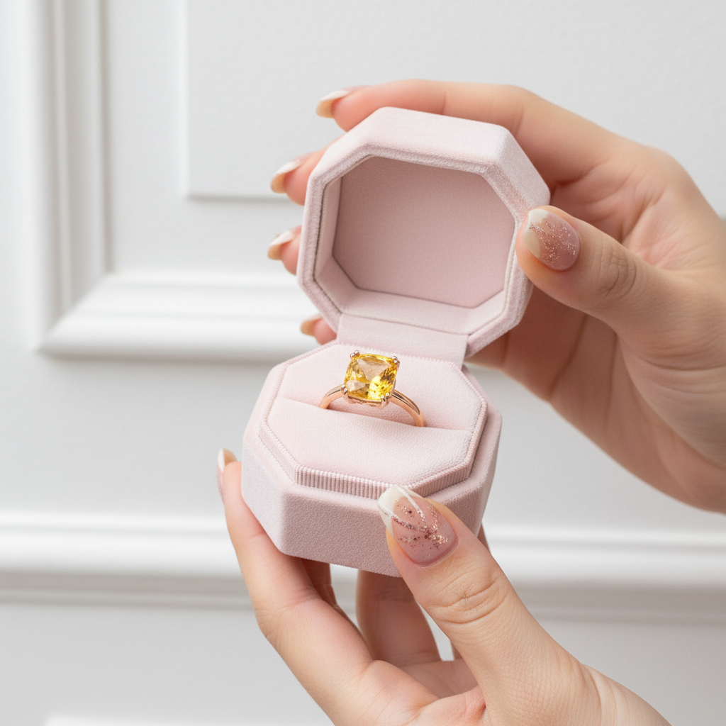 14K Rose Gold Yellow Citrine Engagement Ring