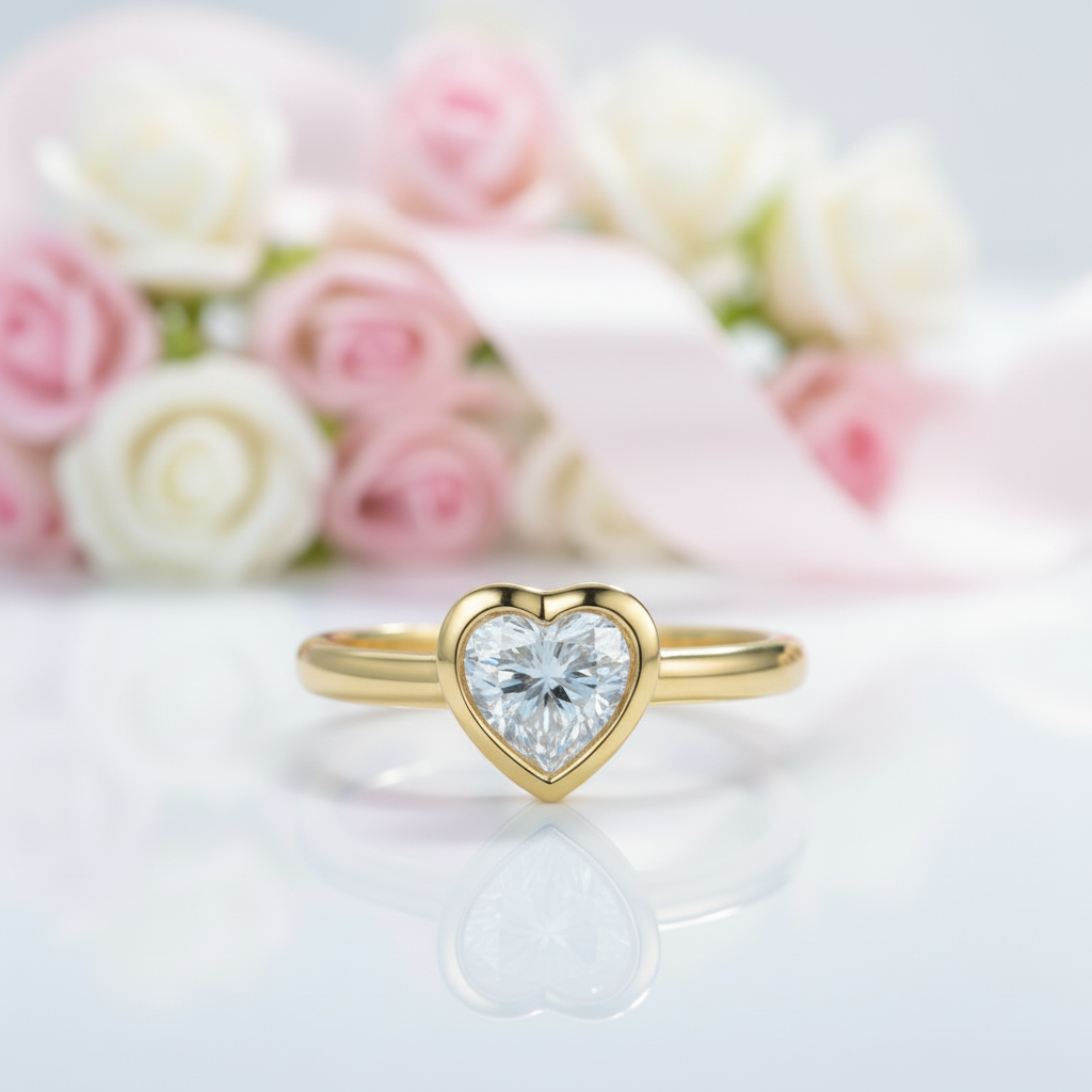 14k Solid Gold Diamond Option Heart Promise Ring-Black Diamonds New York