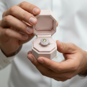 14k Two Tone Gold Peridot Three Halo Engagement Ring-Black Diamonds New York