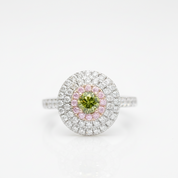14k Two Tone Gold Peridot Three Halo Engagement Ring-Black Diamonds New York