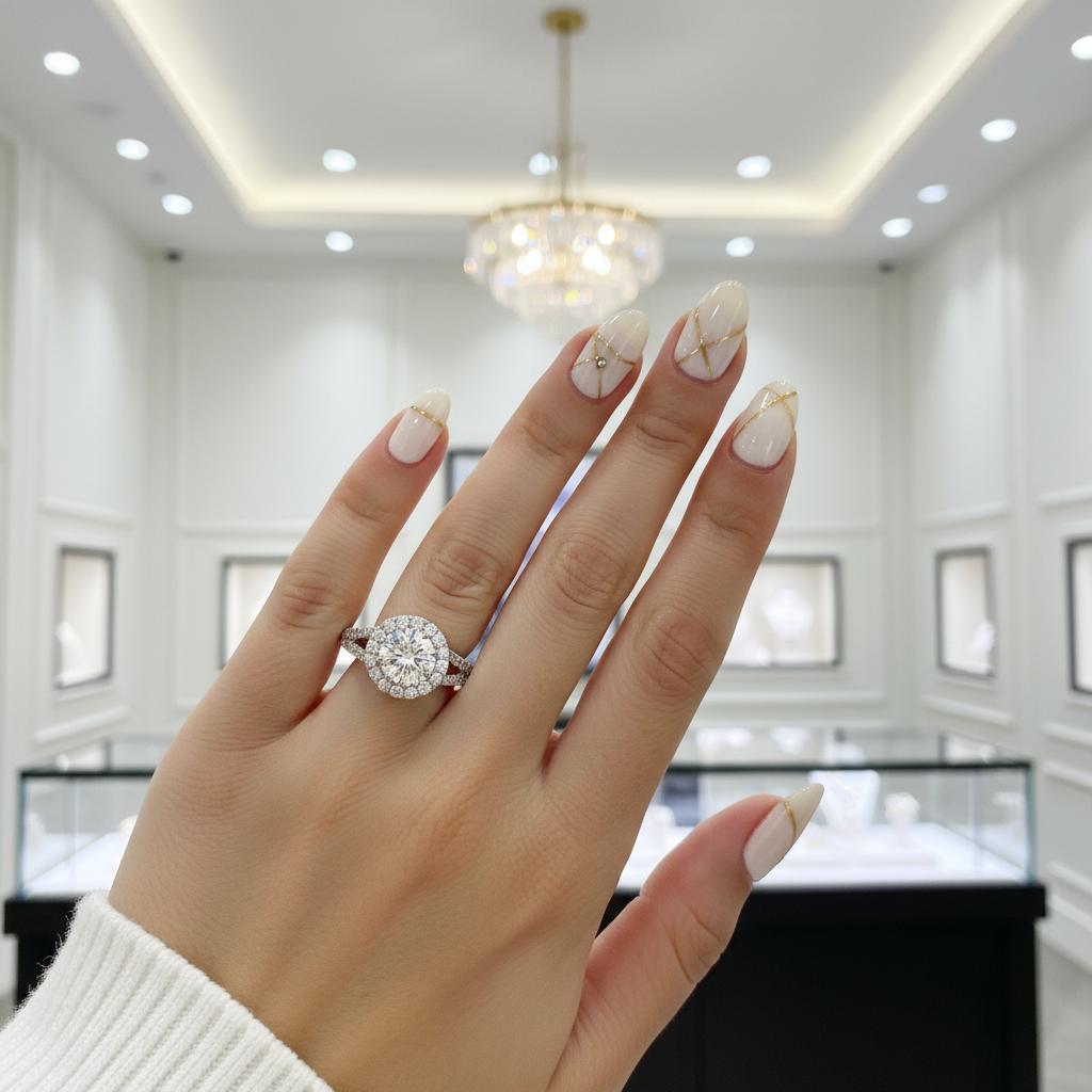 14k Two Tone Gold Center 1.2ct 7mm Diamond Option Halo Engagement Ring-Black Diamonds New York