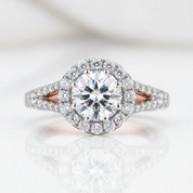 14k Two Tone Gold Center 1.2ct 7mm Diamond Option Halo Engagement Ring-Black Diamonds New York