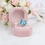 14k White 3ct Swiss Blue Topaz Diamond Option Ring-Black Diamonds New York