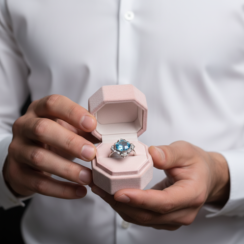 14k White 3ct Swiss Blue Topaz Diamond Option Ring-Black Diamonds New York