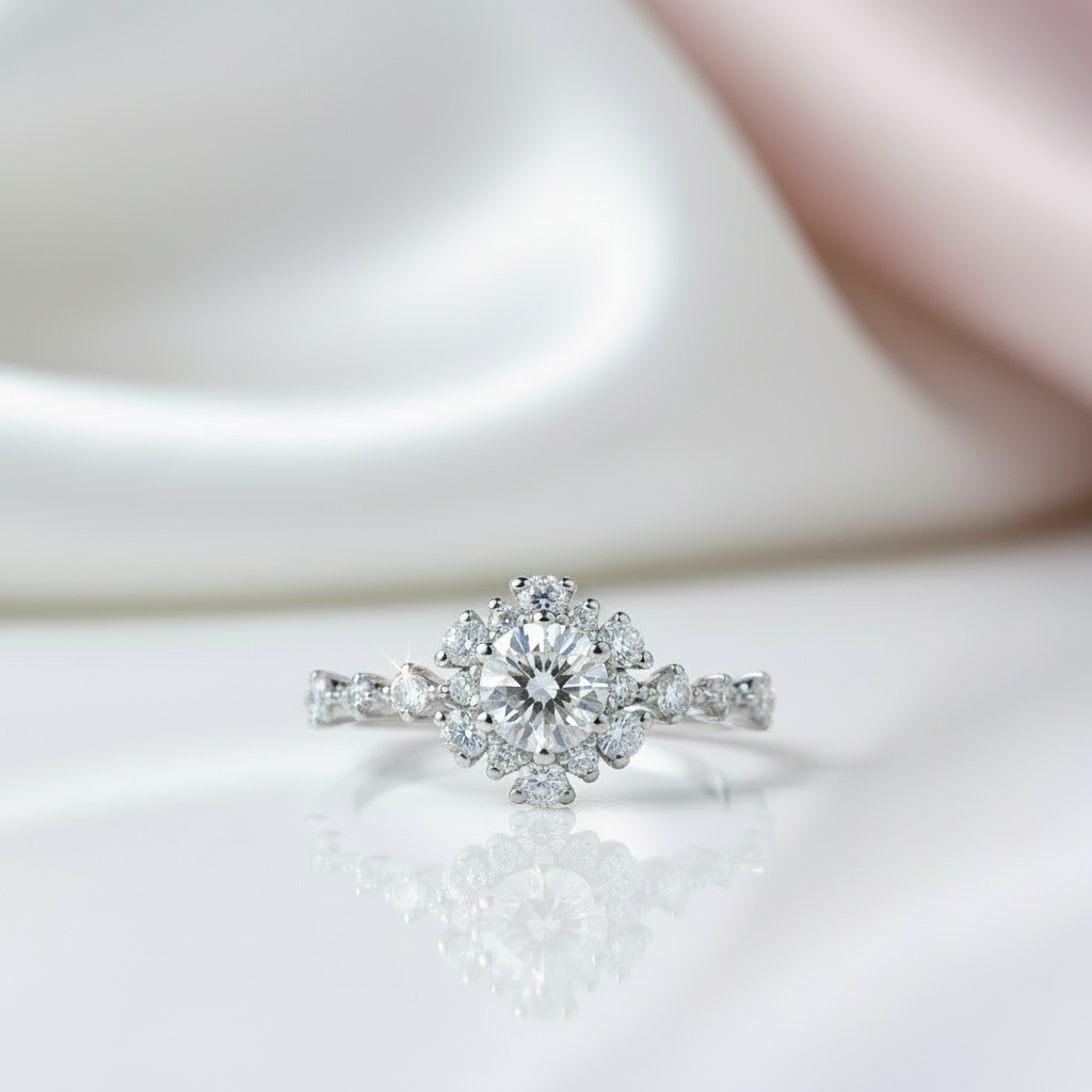 14k White Gold 0.8 Ct Round Cut Diamond Option Engagement Ring-Black Diamonds New York