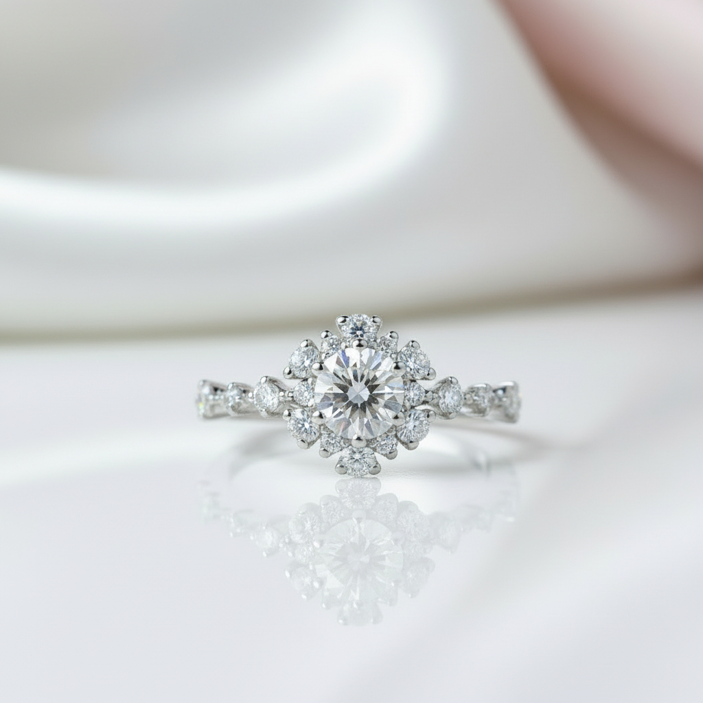14k White Gold 0.8 Ct Round Cut Diamond Option Engagement Ring-Black Diamonds New York