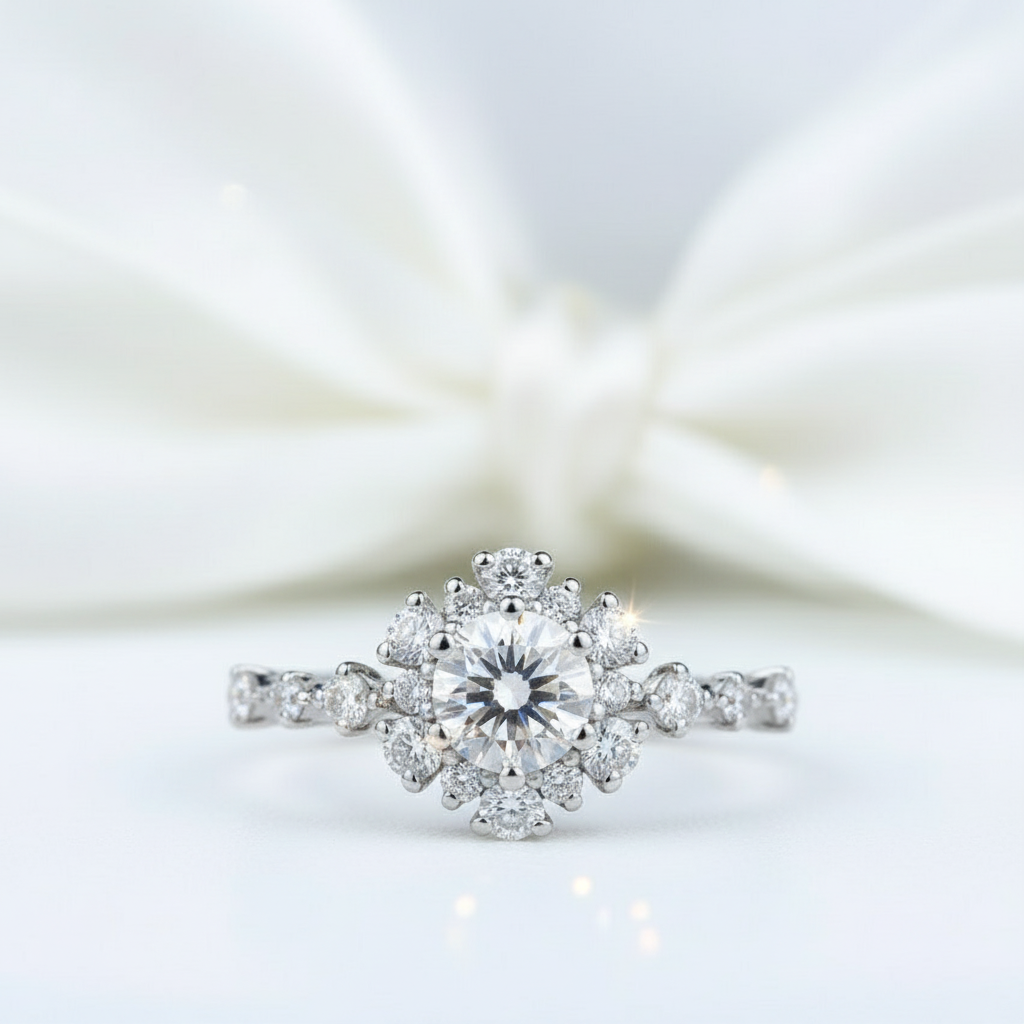 14k White Gold 0.8 Ct Round Cut Diamond Option Engagement Ring-Black Diamonds New York
