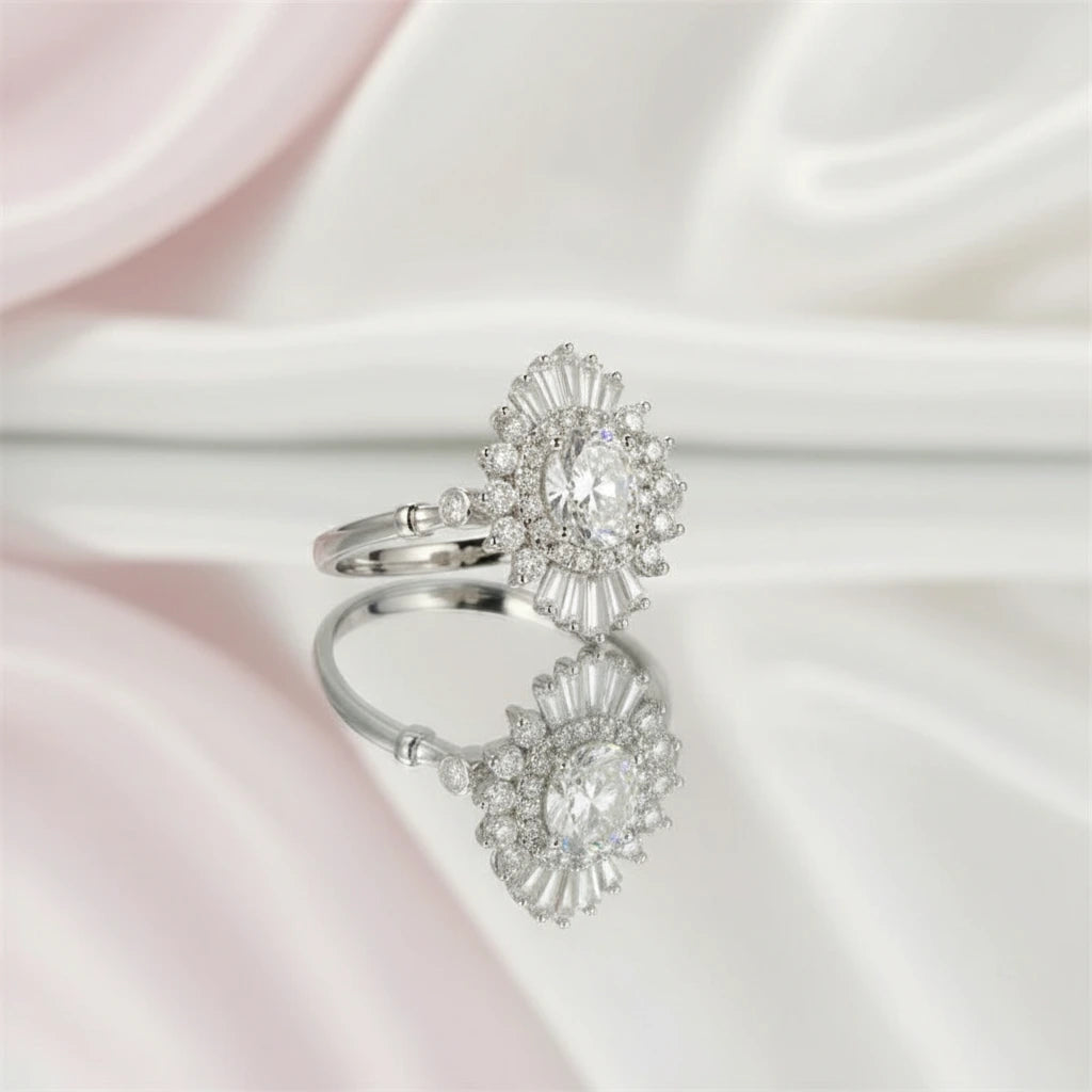 14k White Gold 1.0 Ct Diamond Vintage Baguette Engagement Ring-Black Diamonds New York