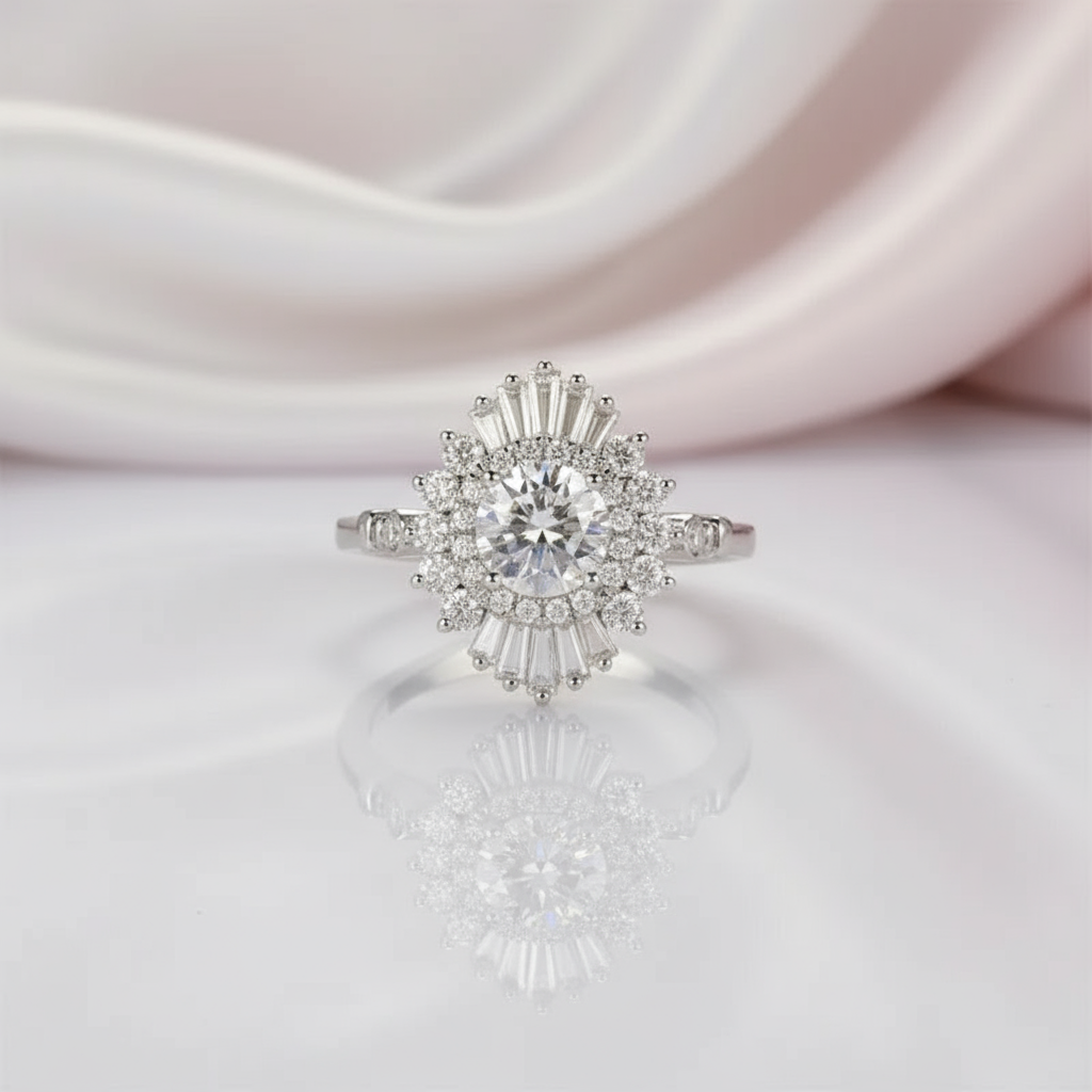 14k White Gold 1.0 Ct Diamond Vintage Baguette Engagement Ring-Black Diamonds New York