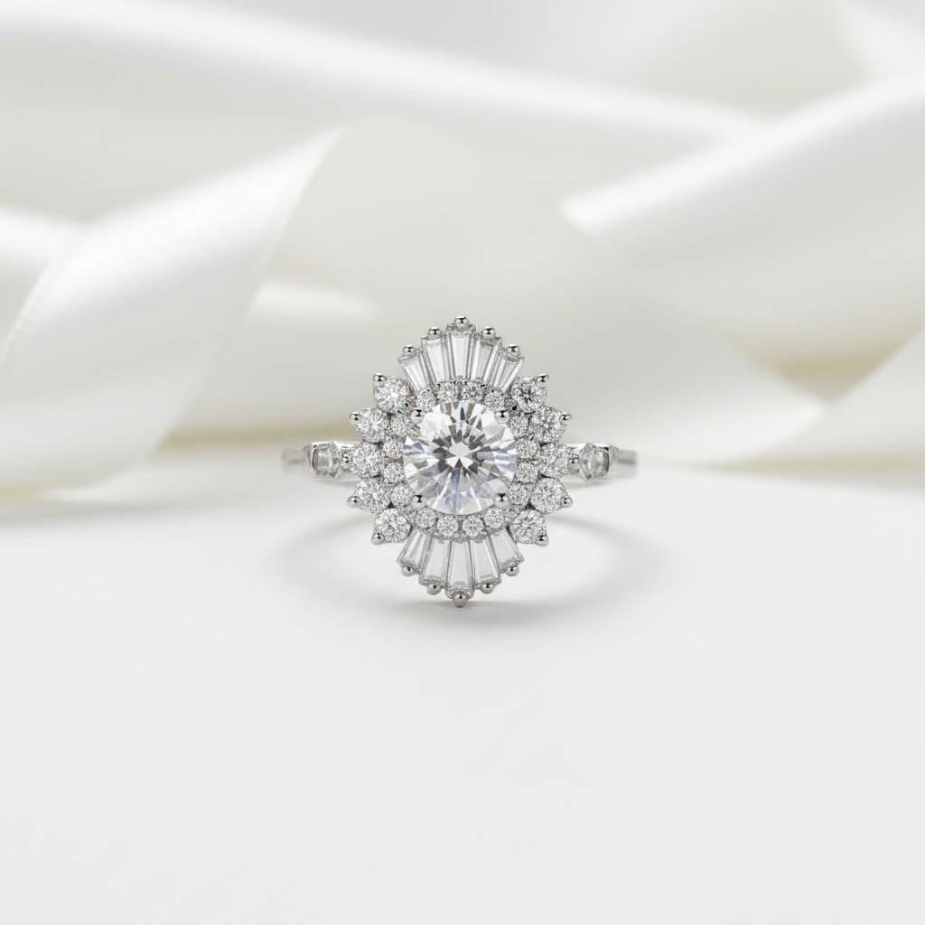 14k White Gold 1.0 Ct Diamond Option Vintage Baguette Engagement Ring-Black Diamonds New York