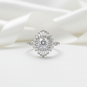 14k White Gold 1.0 Ct Diamond Option Vintage Baguette Engagement Ring-Black Diamonds New York
