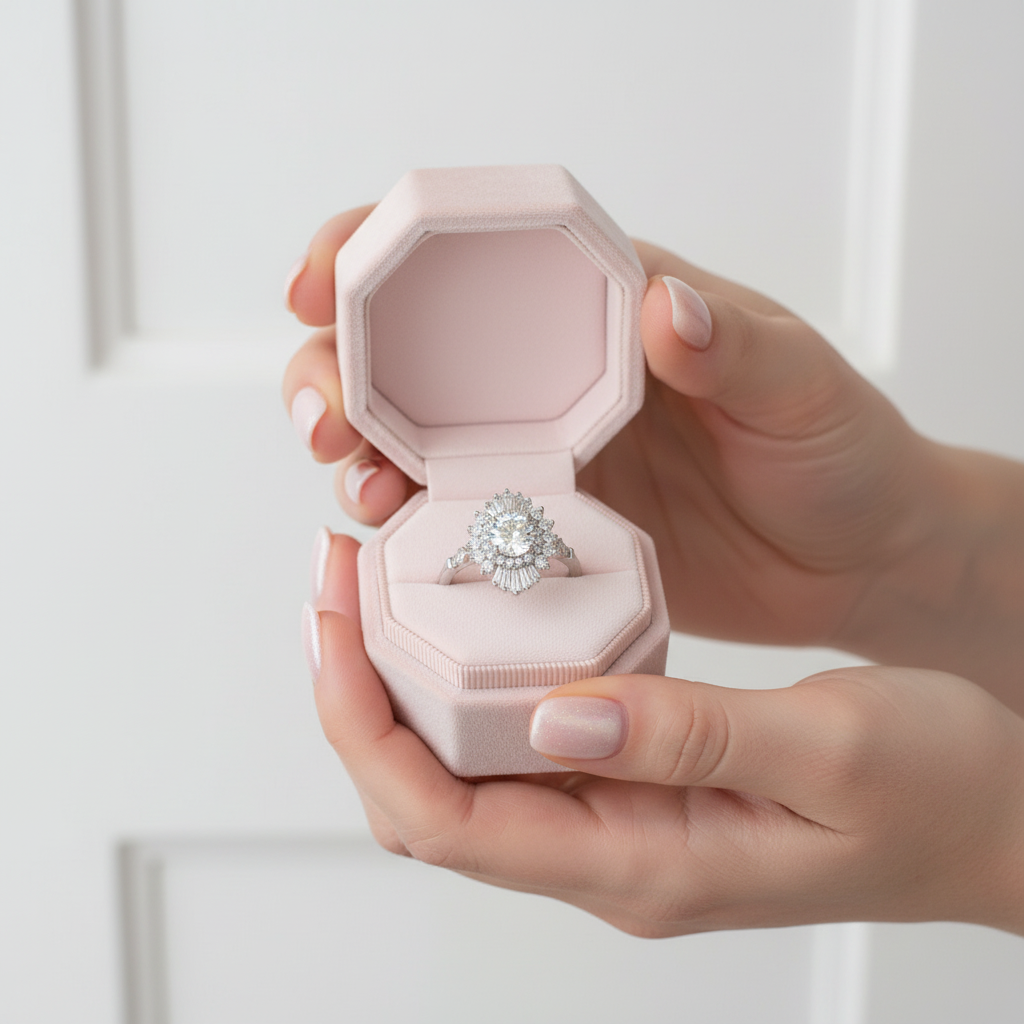 14k White Gold 1.0 Ct Diamond Option Vintage Baguette Engagement Ring-Black Diamonds New York