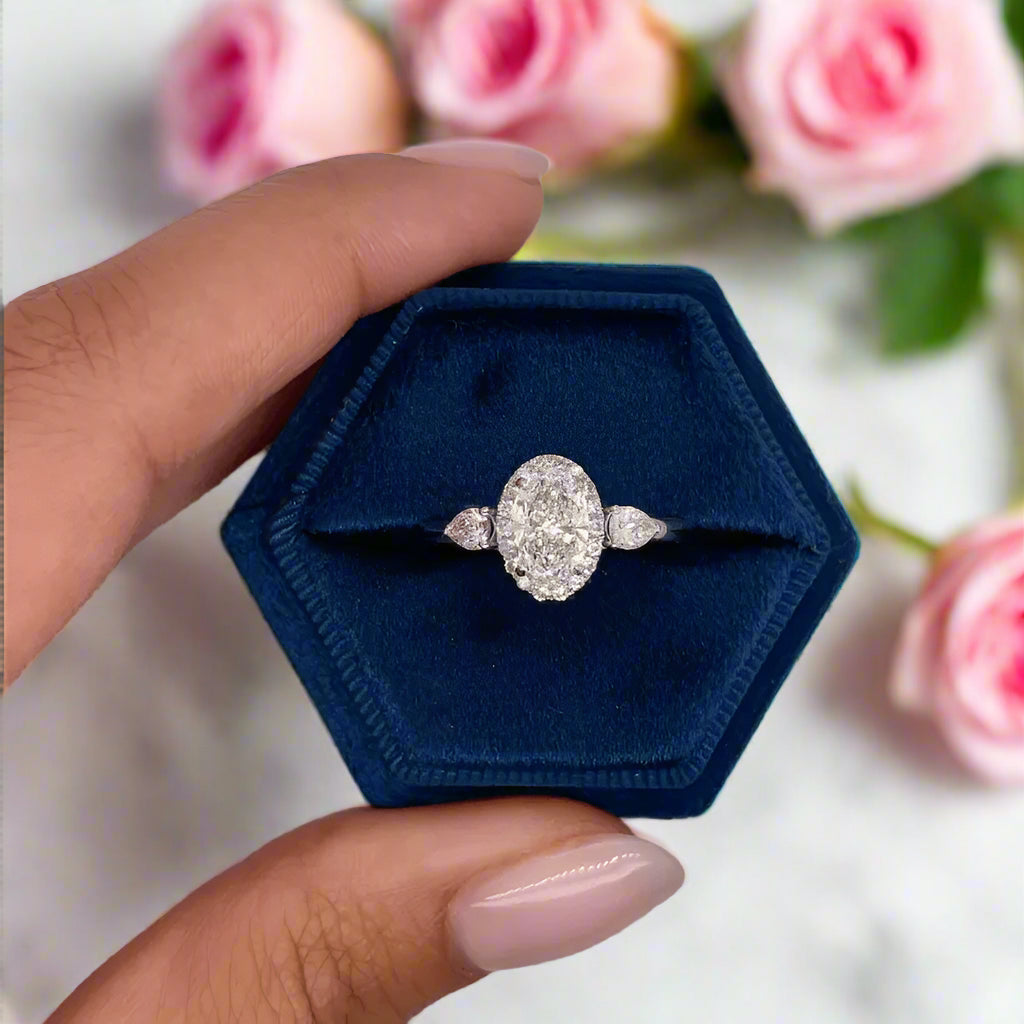 14k White Gold 1.0 Ct Oval Cut CVD Lab Diamond Engagement Ring-Black Diamonds New York