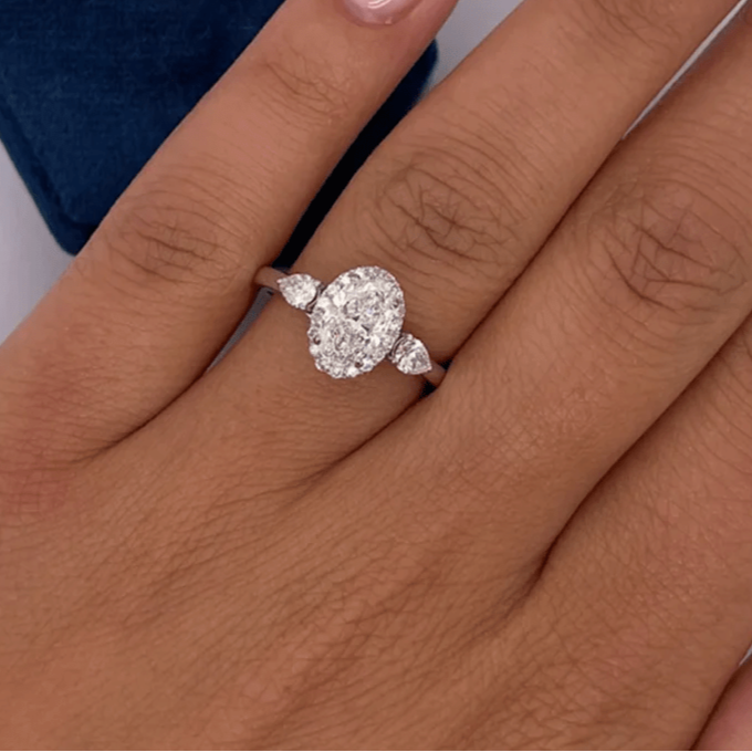 14k White Gold 1.0 Ct Oval Cut CVD Lab Diamond Engagement Ring-Black Diamonds New York