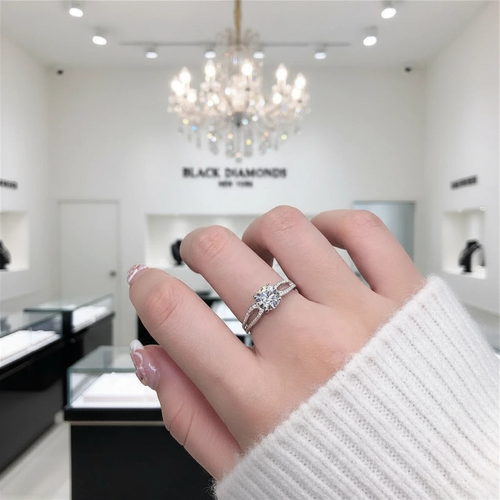 14K White Gold 1.0 Ct Round Diamond Engagement Ring-Black Diamonds New York