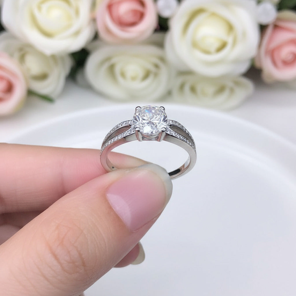 14K White Gold 1.0 Ct Round Diamond Engagement Ring-Black Diamonds New York