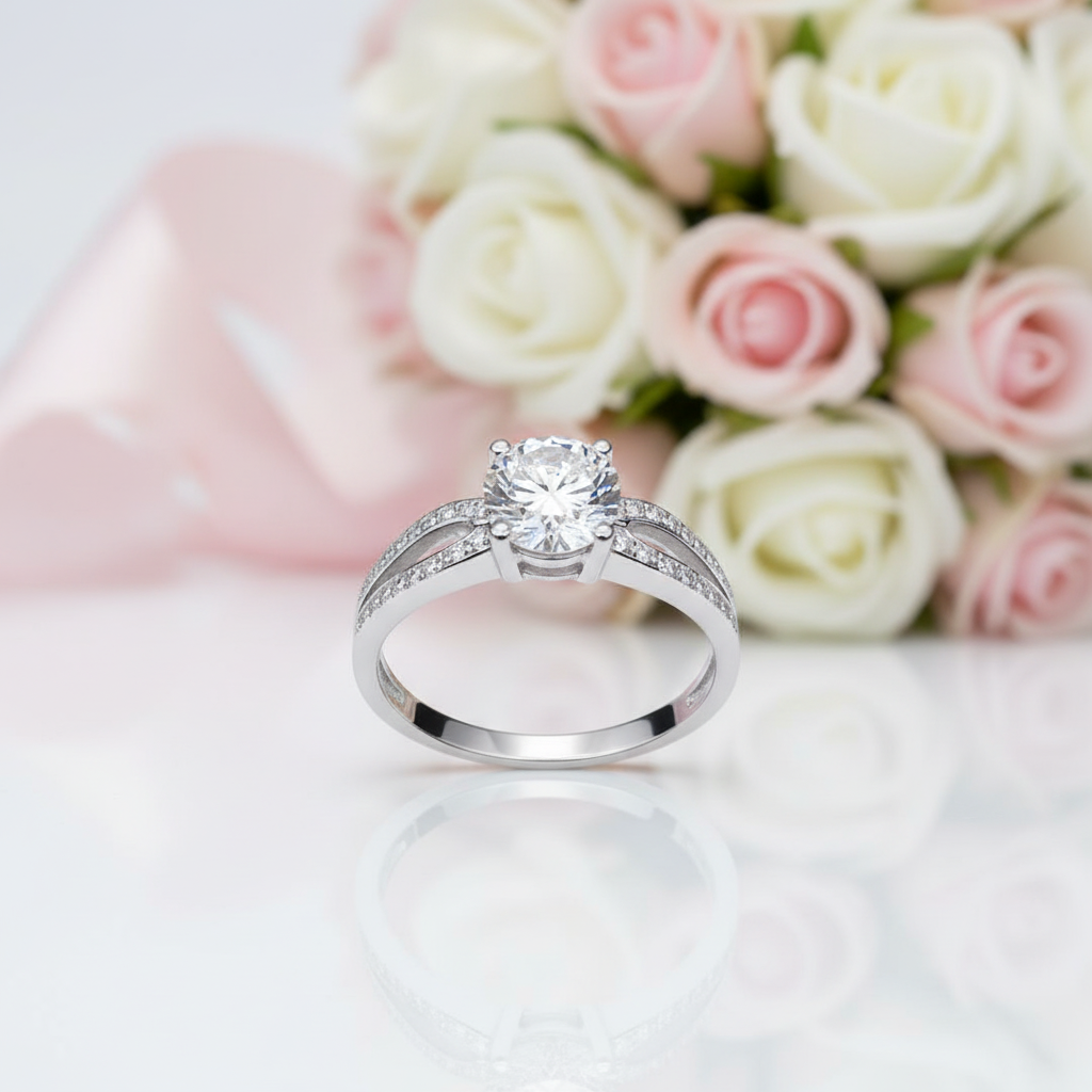 14k White Gold 1.0 Ct Round Diamond Option Engagement Ring-Black Diamonds New York