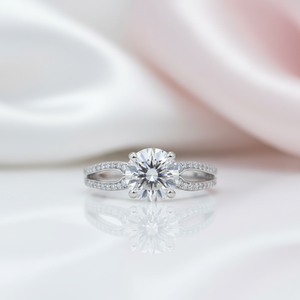 14k White Gold 1.0 Ct Round Diamond Option Engagement Ring-Black Diamonds New York