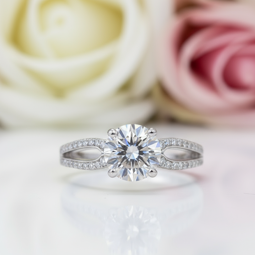 14K White Gold 1.0 Ct Round Diamond Engagement Ring-Black Diamonds New York