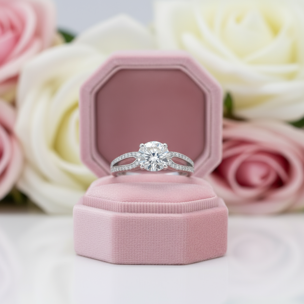 14k White Gold 1.0 Ct Round Diamond Option Engagement Ring-Black Diamonds New York