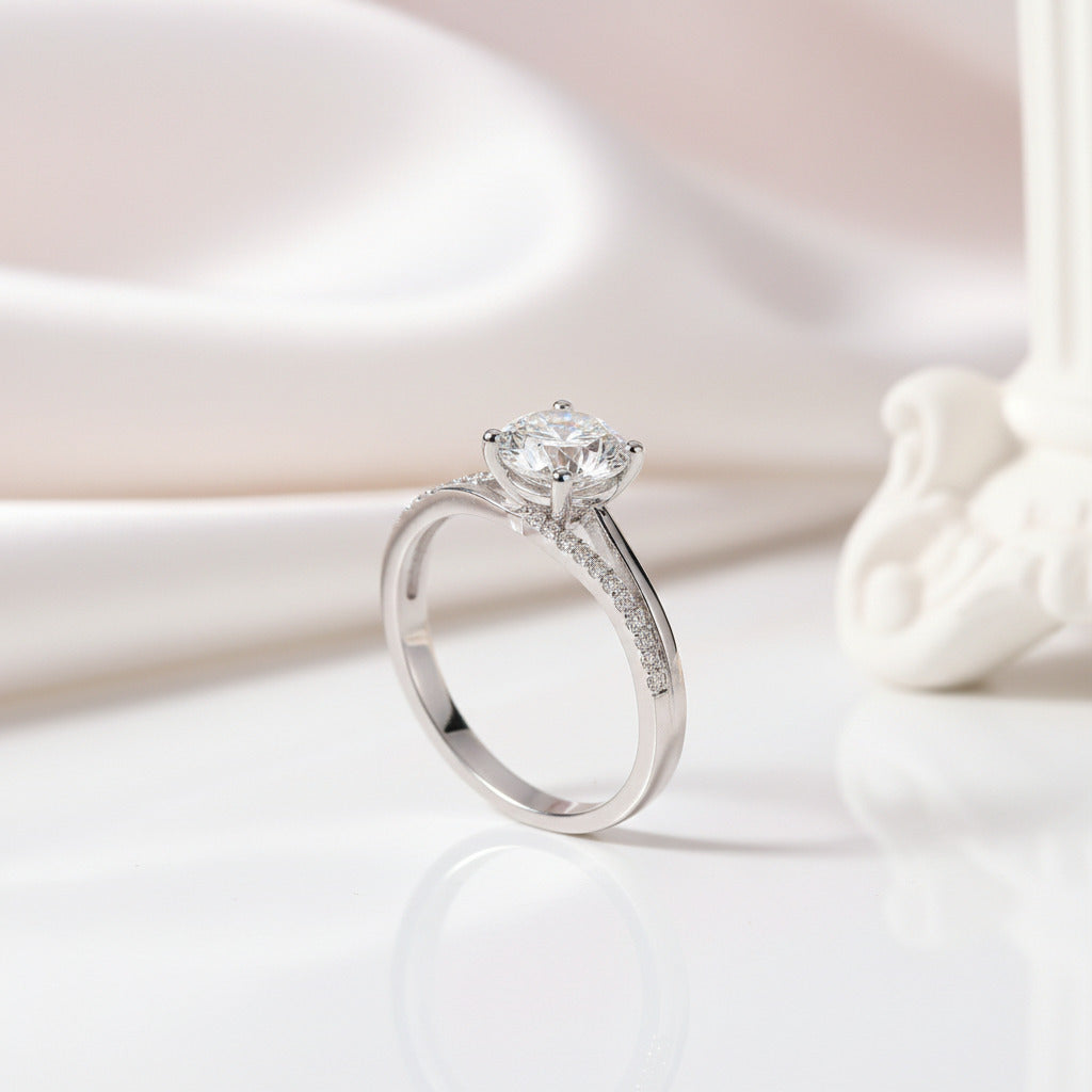 14k White Gold 1.0 Ct Round Diamond Option Split Shank Engagement Ring-Black Diamonds New York