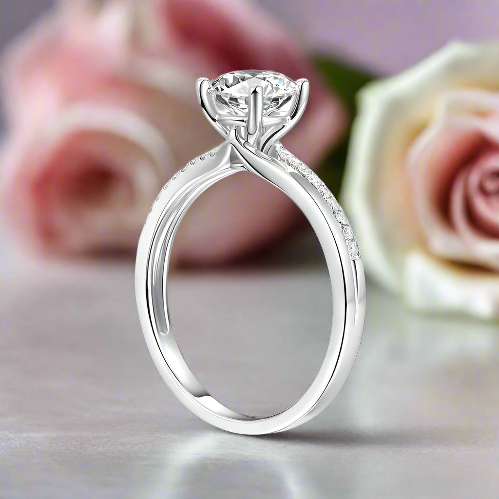 14k White Gold 1.0 Ct Round Diamond Split Shank Engagement Ring-Black Diamonds New York