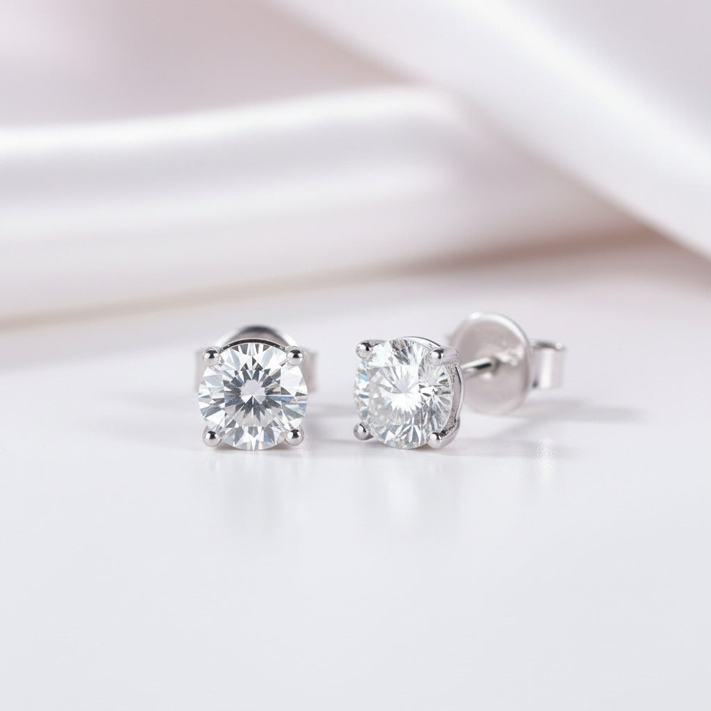 14k White Gold 1.0 Ct Round Lab Grown Diamond Option Stud Earrings-Black Diamonds New York