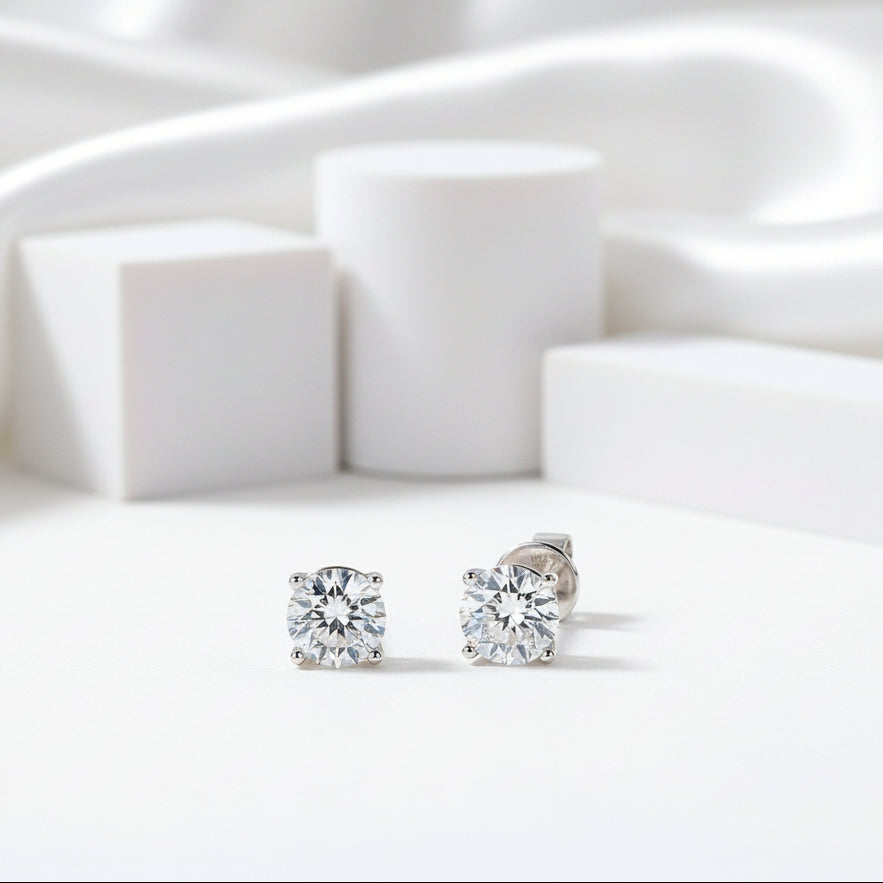 14k White Gold 1.0 Ct Round Lab Grown Diamond Stud Earrings-Black Diamonds New York