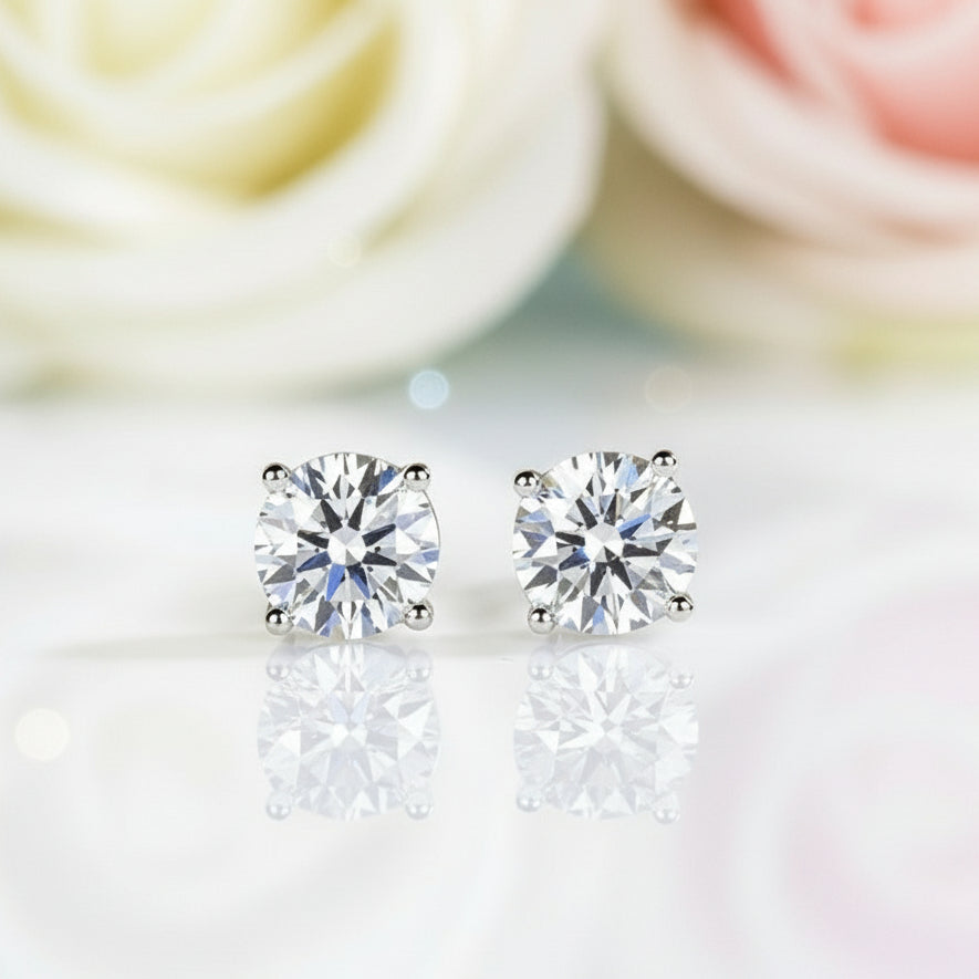 14k White Gold 1.0 Ct Round Lab Grown Diamond Stud Earrings-Black Diamonds New York