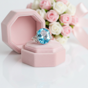 14K White Gold 10.3ct Oval Swiss Blue Topaz Diamond Option Ring-Black Diamonds New York