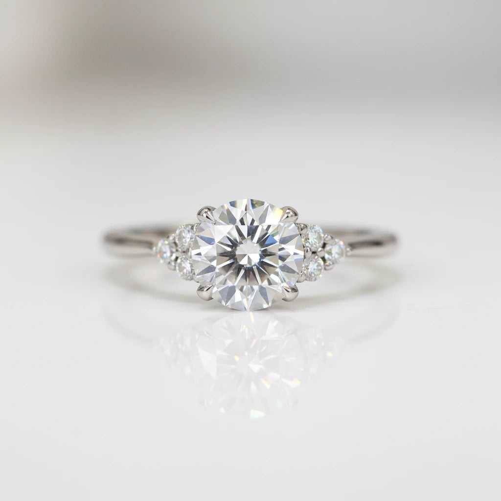 14k White Gold 1.1 Ct Round Cut CVD Lab Diamond Option Engagement Ring-Black Diamonds New York