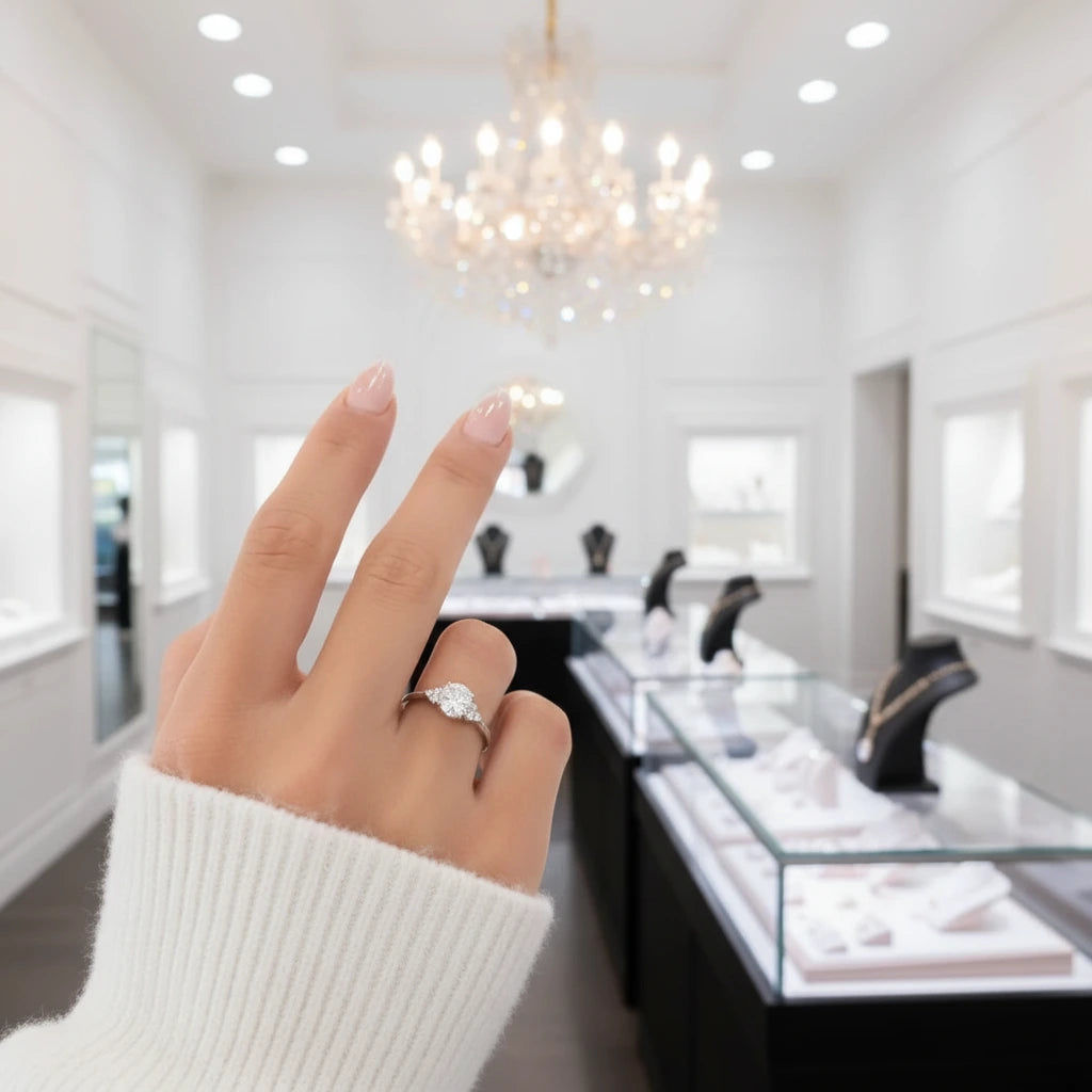 14k White Gold 1.1 Ct Round Cut CVD Lab Diamond Option Engagement Ring-Black Diamonds New York