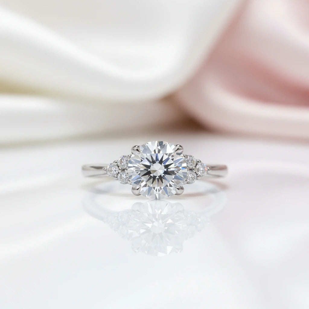 14k White Gold 1.1 Ct Round Cut CVD Lab Diamond Option Engagement Ring-Black Diamonds New York