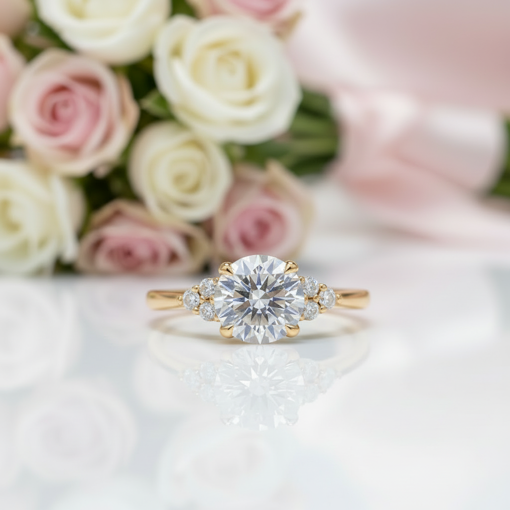 14k White Gold 1.1 Ct Round Cut CVD Lab Diamond Option Engagement Ring-Black Diamonds New York
