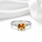 14k White Gold 1.2ct Citrine Gemstone Ring-Black Diamonds New York