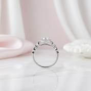 14k White Gold 1.2 Ct Round Cut Diamond Option VVS1 Halo Engagement Ring-Black Diamonds New York