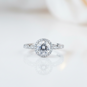 14k White Gold 1.2 Ct Round Cut Diamond Option VVS1 Halo Engagement Ring-Black Diamonds New York