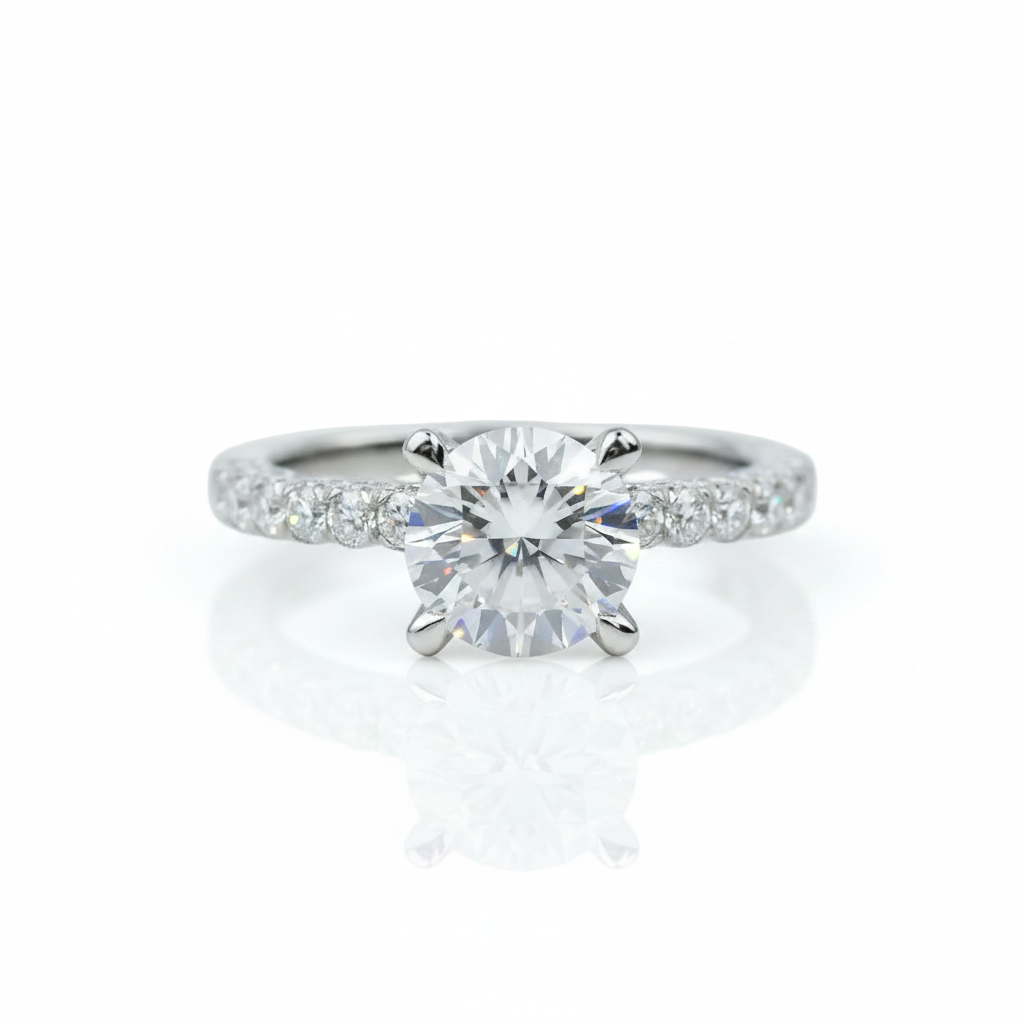 14k White Gold 1.5ct 7.5mm Diamond Option Side Stone Engagement Ring-Black Diamonds New York