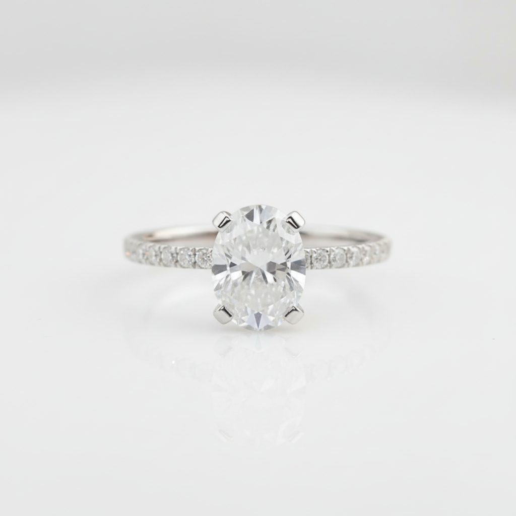 14k White Gold 1.5 Ct Oval Cut Diamond Option Halo Engagement Ring-Black Diamonds New York