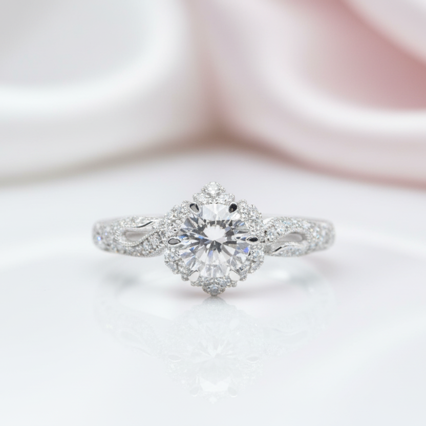 14k White Gold 1.0 Ct 6.5mm Diamond Option Engagement Ring-Black Diamonds New York