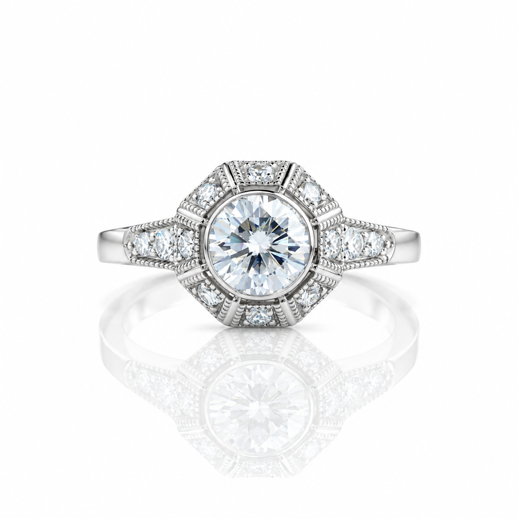 14k White Gold 1ct 6.5mm Diamond Option Engagement Ring-Black Diamonds New York