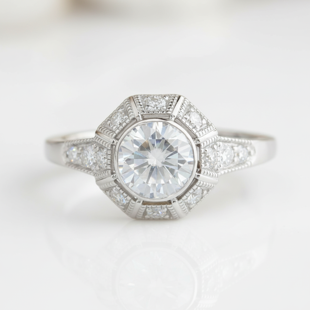 14k White Gold 1ct 6.5mm Diamond Option Engagement Ring-Black Diamonds New York