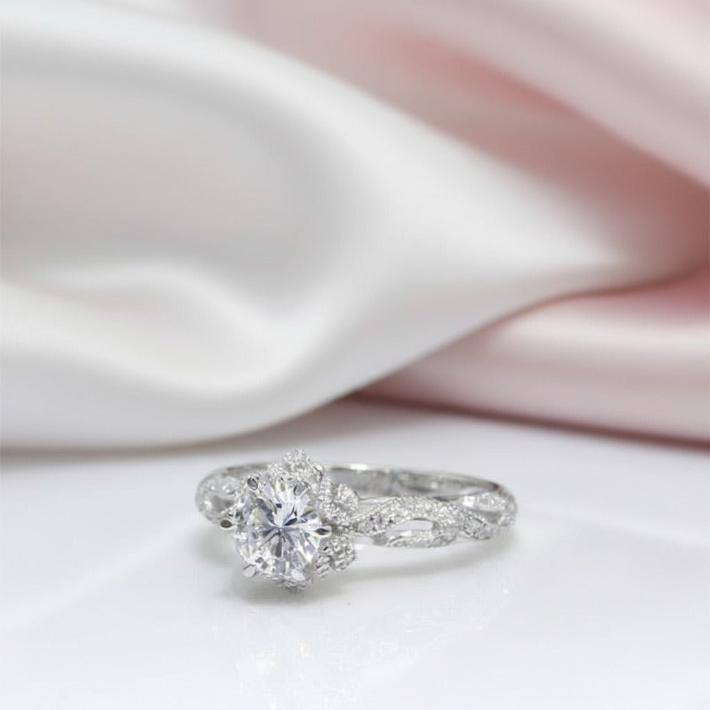 14k White Gold 1.0 Ct 6.5mm Diamond Option Engagement Ring-Black Diamonds New York