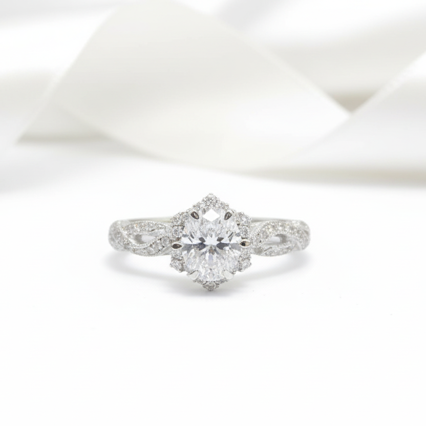 14k White Gold 1.0 Ct 6.5mm Diamond Option Engagement Ring-Black Diamonds New York