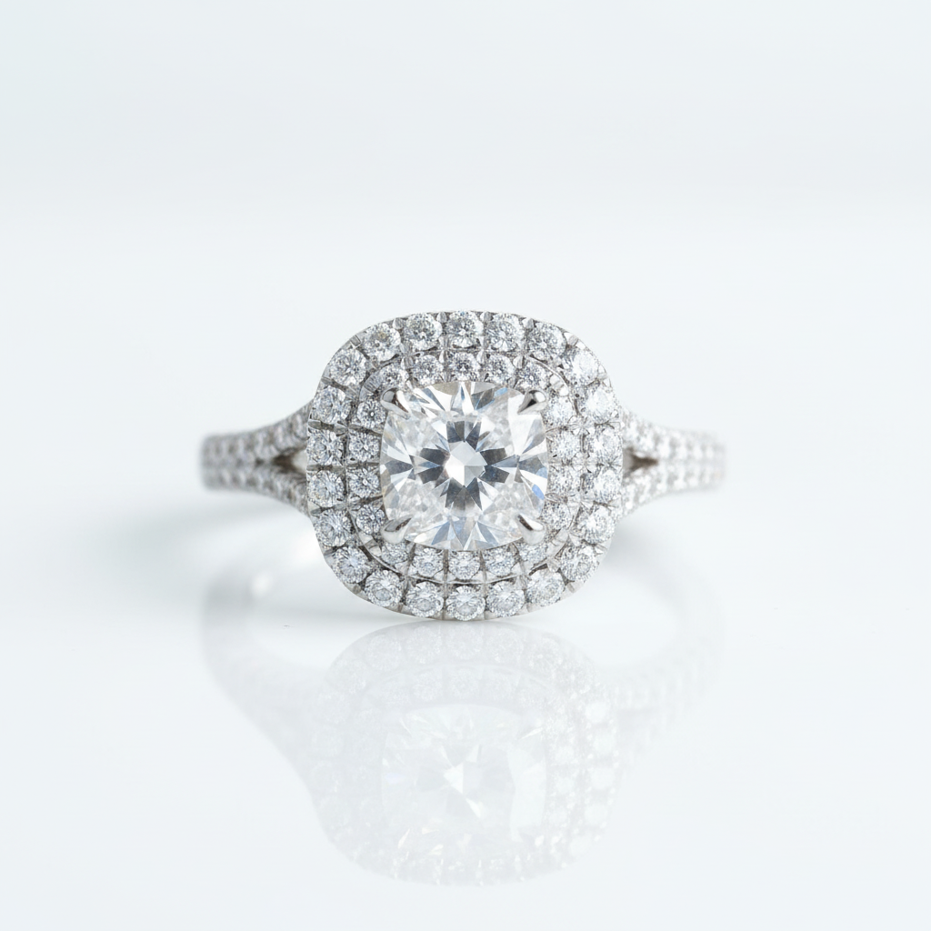 14k White Gold 1ct 6mm Cushion Cut Diamond Option Engagement-Black Diamonds New York