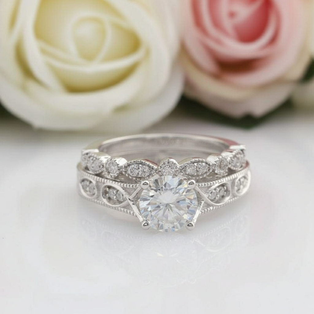 14k White Gold 1ct DEF Color Diamond Engagement Ring-Black Diamonds New York